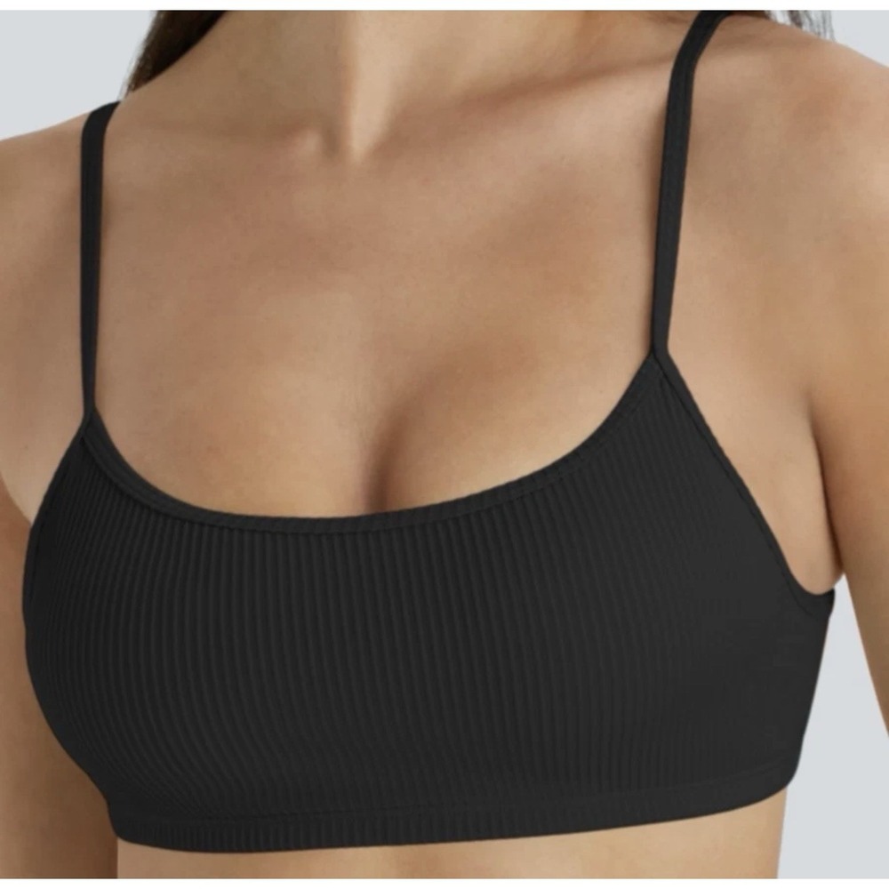 Halara Black Ribbed Padded Bikini Swim Top Size Medium